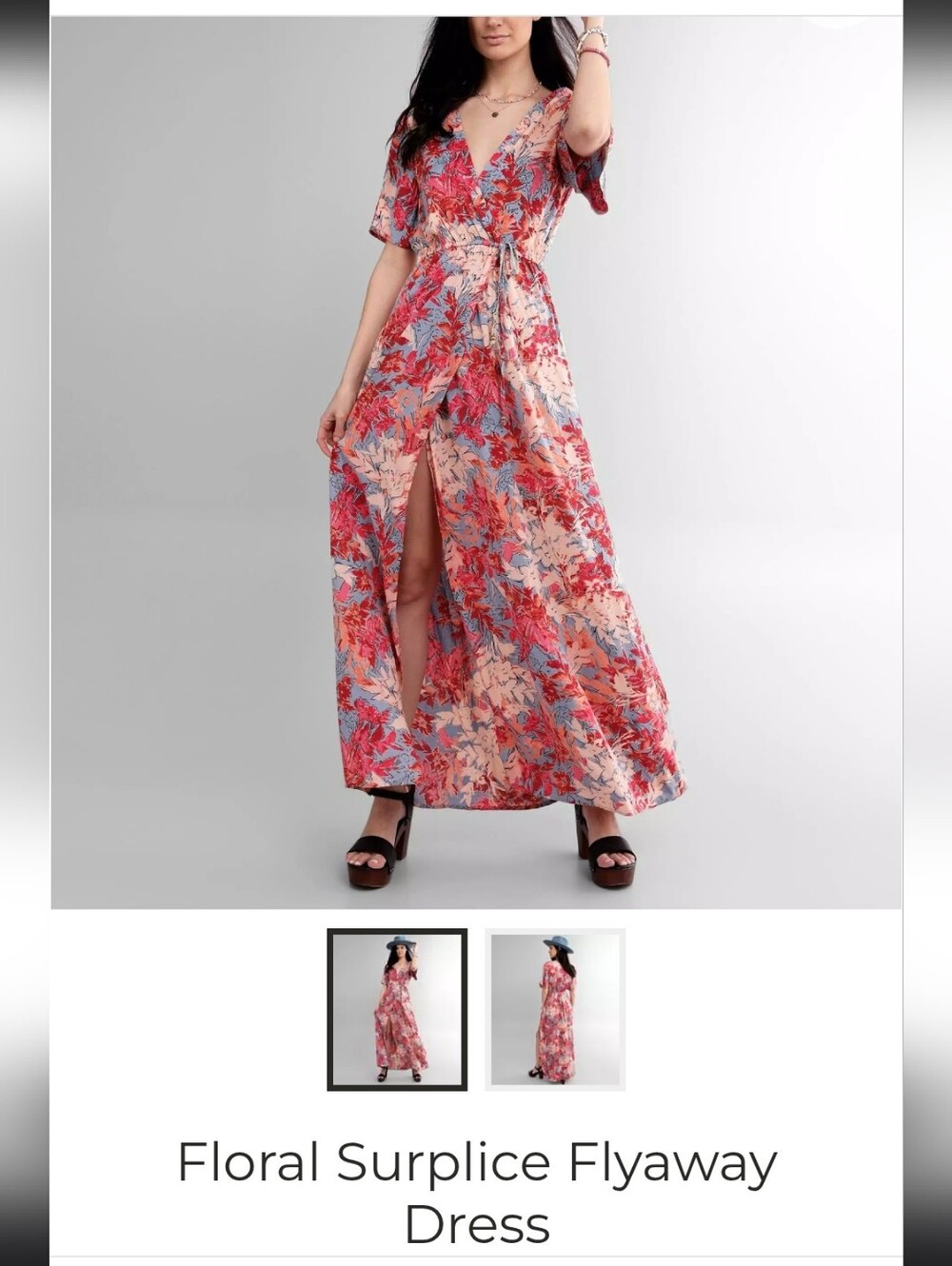 Angie Floral Surplice Flyaway Pink Multicolor Floral Maxi Wrap Dress Size Small